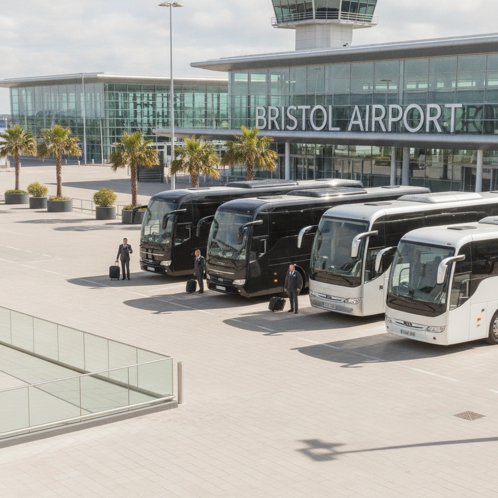 Corporate Event Logistics: Premium Coach Transfers for Bristol Conferences — executive coach meeting a group at Bristol Airport
