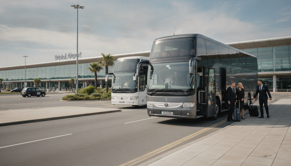 Seamless Executive Travel: Bristol Airport Transfers for Corporate Groups — executive coach meeting a group at Bristol Airport