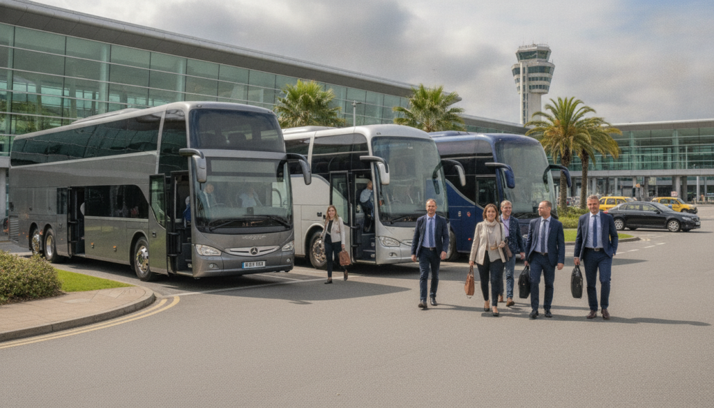 Team Building & Away Days: Efficient Group Transport in Bristol — executive coach meeting a group at Bristol Airport