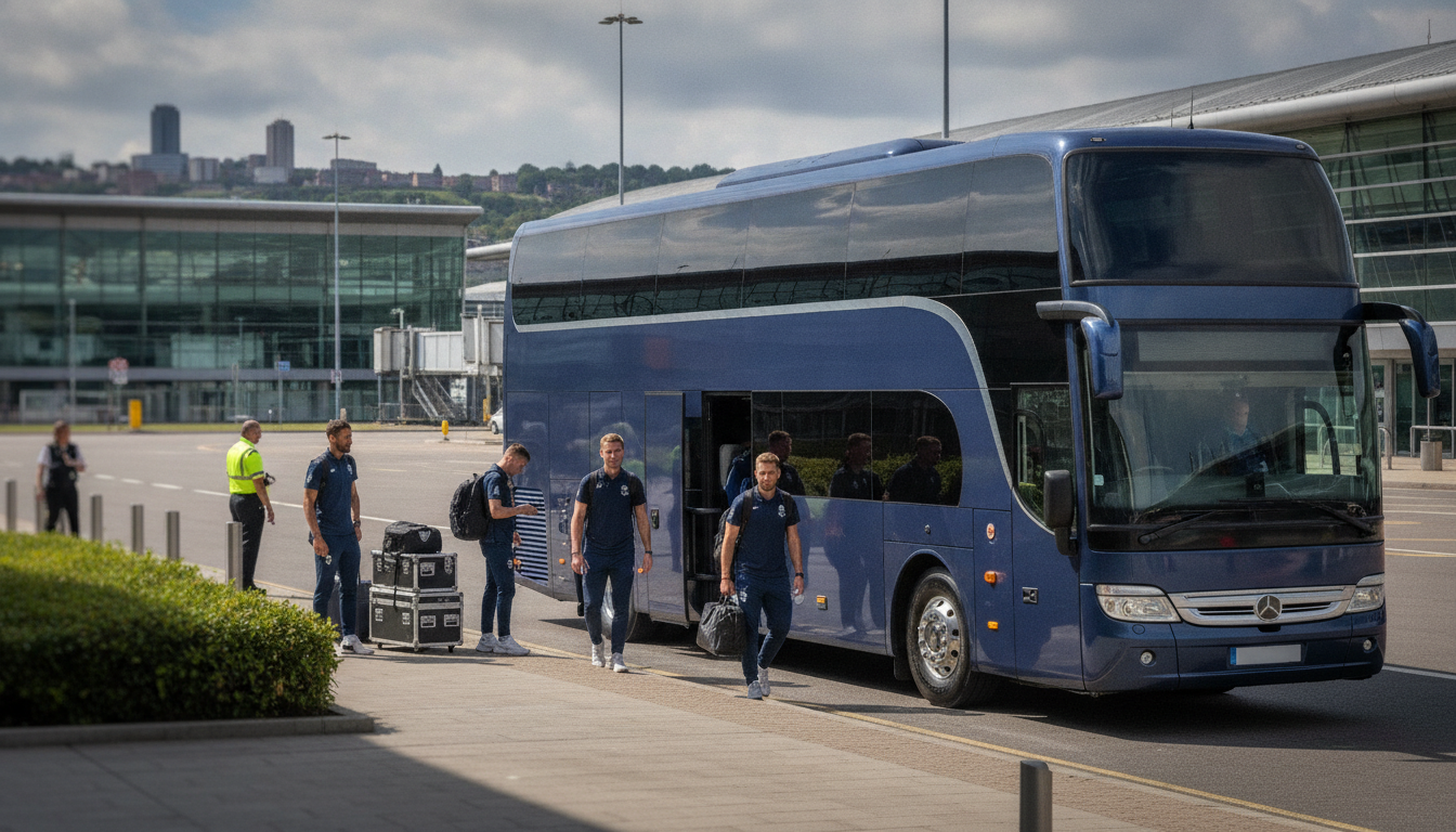 Sports Teams & Events: Reliable Coach Transport to Bristol Venues — executive coach meeting a group at Bristol Airport