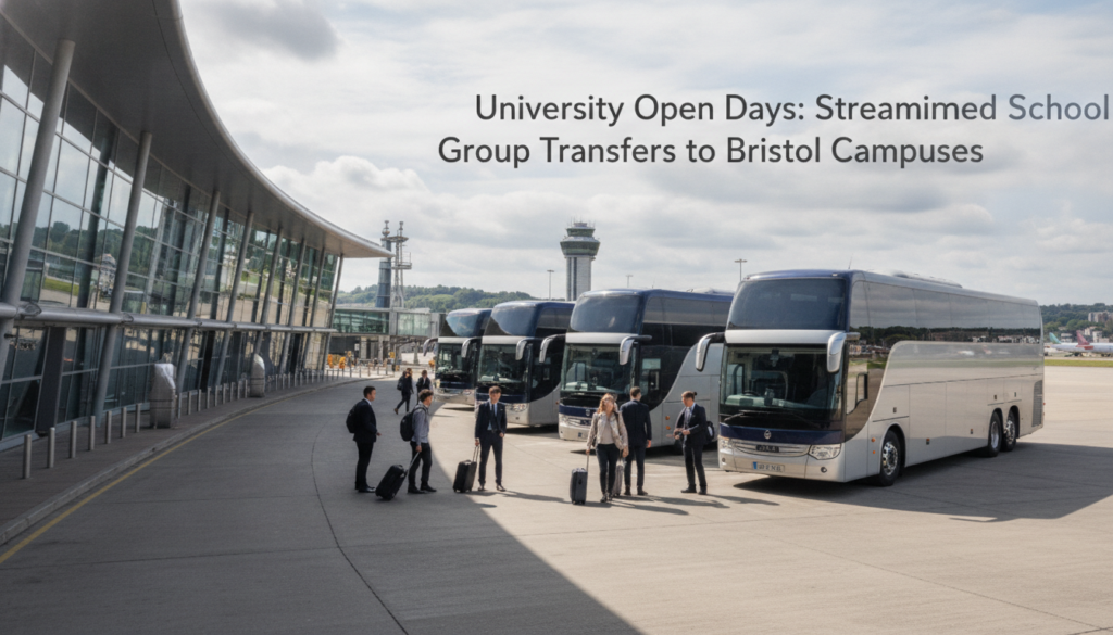 University Open Days: Streamlined School Group Transfers to Bristol Campuses — executive coach meeting a group at Bristol Airport