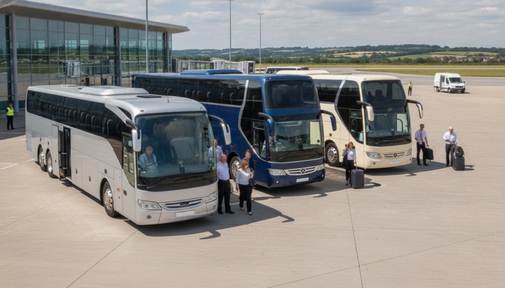 Discovering Bristol's Charms: Expert Coach Tours for Group Visitors — executive coach meeting a group at Bristol Airport