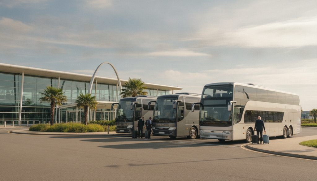 Exploring the South West: Multi-Day Group Coach Tours from Bristol — executive coach meeting a group at Bristol Airport